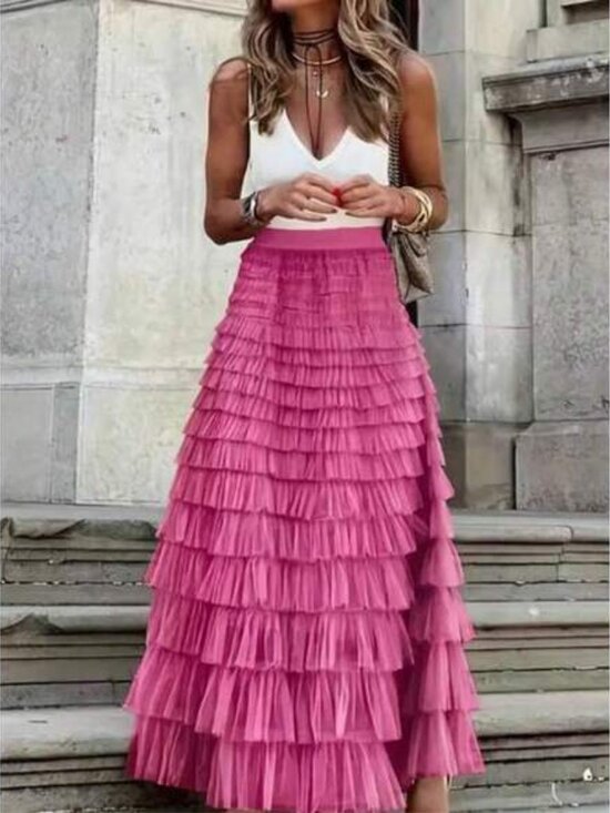 New Arrival French Style Long Skirt For Women, Elegant Solid Color High Waist Me - Picture 4 of 4